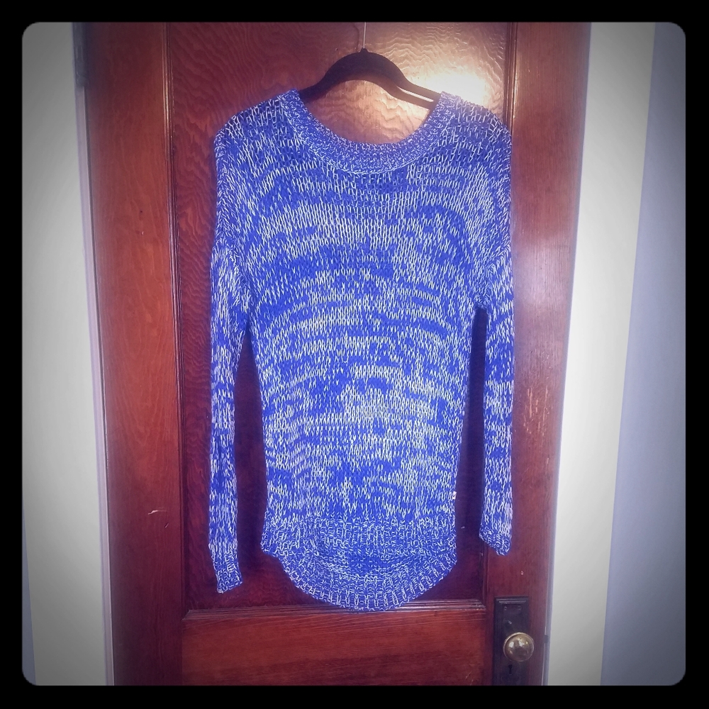 Open knit bright blue sweater
